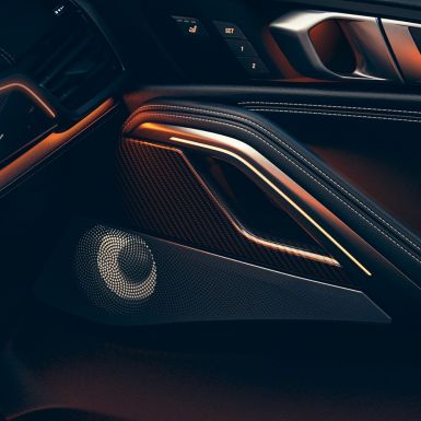 Динамик BMW X6. Крупный план салона BMW с акцентом на динамик.