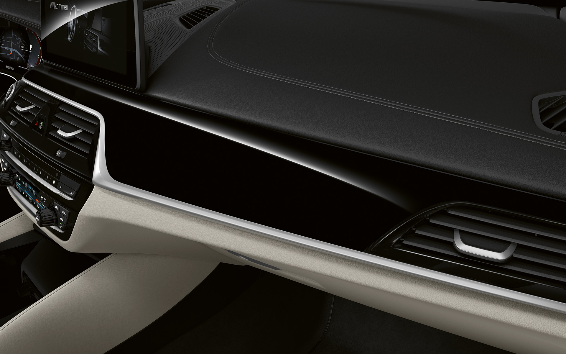 Декоративные планки BMW Individual с покрытием цвета черный рояльный лак, BMW 6-й серии Gran Turismo G32 2020 года Декоративные планки BMW Individual с покрытием цвета черный рояльный лак, BMW 6-й серии Gran Turismo G32 2020 года, кокпит в интерьере