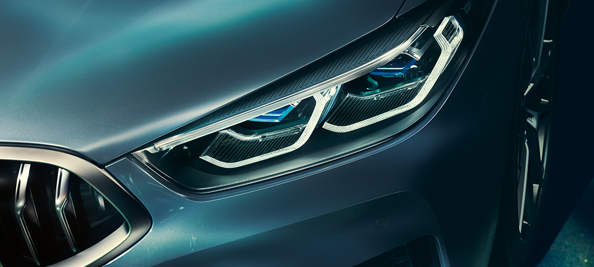 The BMW 8 Series, laser light Close-up of the laser light on the the front of the BMW 8 Series Coupé.