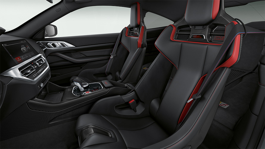 BMW M4 CSL G82, салон, карбоновое ковшеобразное сиденье M Carbon